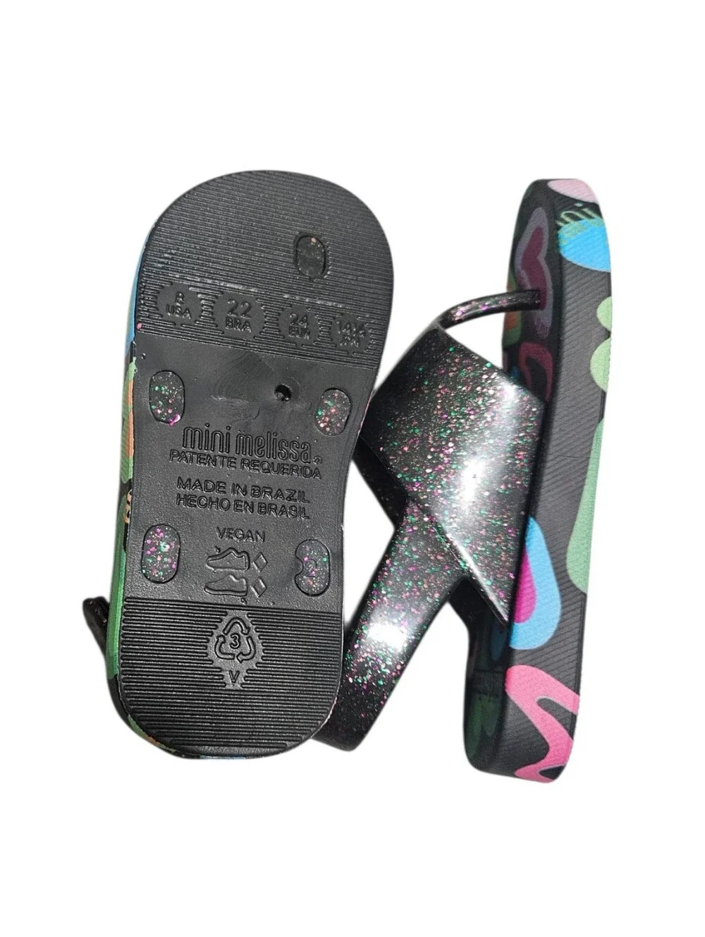 Mini Melissa Black Glitter Shiny Flipflop Sandals NEW